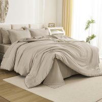 Litanika Comforters Queen Size Set Oatmeal - 7 Pieces Bed in a Bag Queen Bedding Comforter Sets, Plain Lightweight Bed Set with Comforter, Sheets, Pillowcases & Shams - Image 2