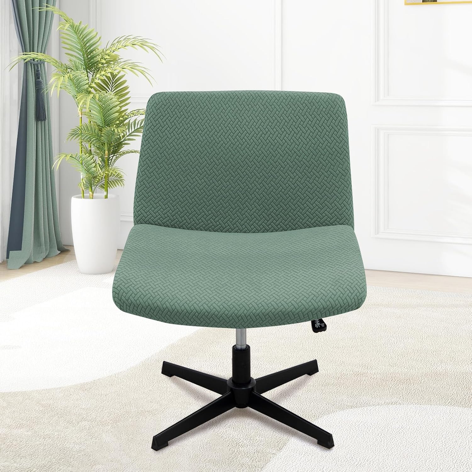 MINGPINHUIUS Armless Adjustable Chair Cover: Modern Without Arms Vanity Chair Cover Criss Cross Slipper Chair Furniture Protector Covers for Home Office (Pine Green,Regular Style)