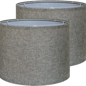 Drum Lamp Shades Set of 2, Gray Lamp Shade for Table Lamp, 13" Top x 13" Bottom x 10" High Fabric Large Lampshade, Decorative Lamp Shades, Easy Assembly Required (Gray)