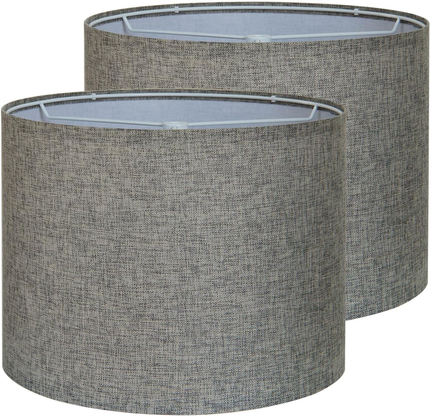 Drum Lamp Shades Set of 2, Gray Lamp Shade for Table Lamp, 13" Top x 13" Bottom x 10" High Fabric Large Lampshade, Decorative Lamp Shades, Easy Assembly Required (Gray)