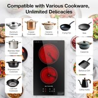 BLITZHOME Electric Stove Top 2 Burner, 12inch Electric Cooktop, Built-in Ceramic Cooktop with 9 Power Levels/Timer/Child Safety Lock/Touch Control/Overheat Protection, 220-240V, Hard Wire, No Plug - Image 6