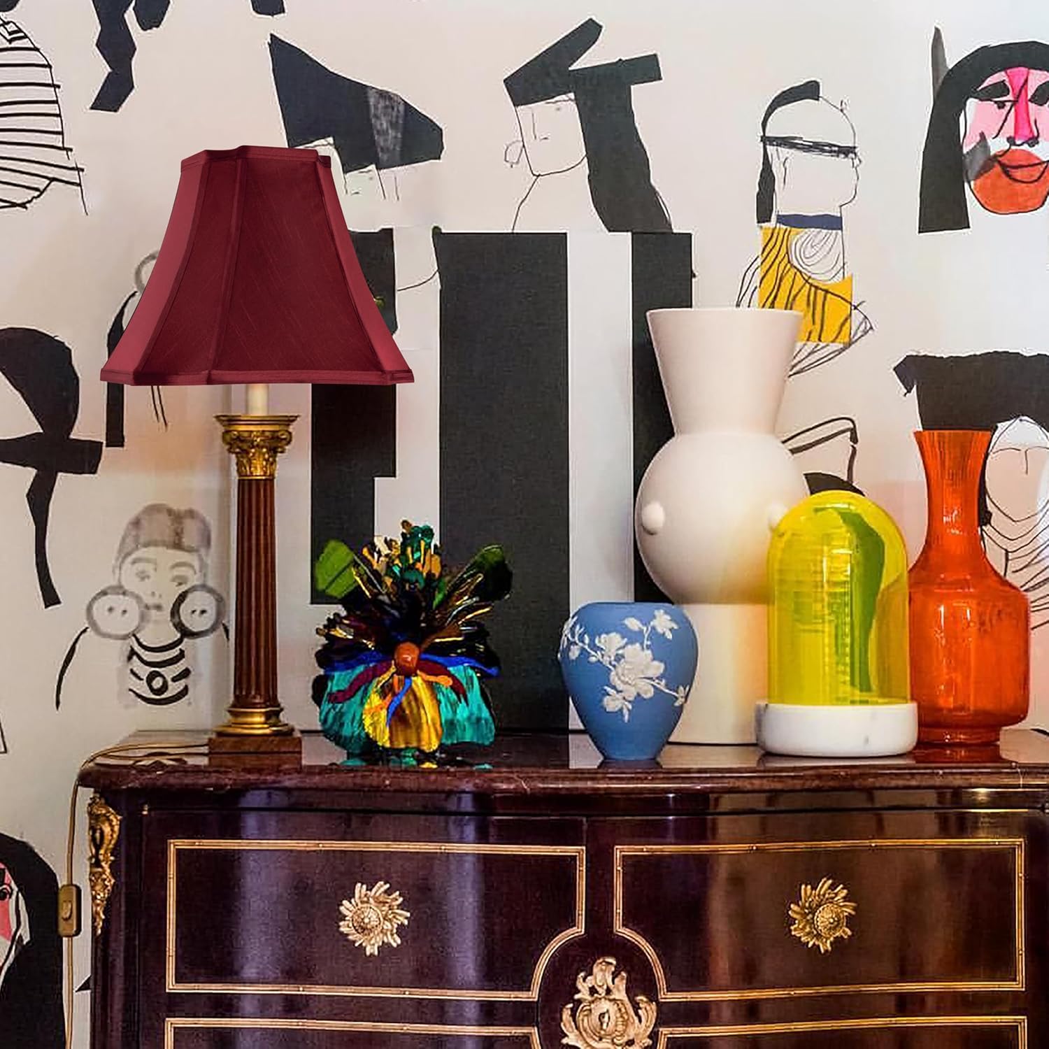 GO&SO 13.2" Medium Burgundy Lampshades Red,Square Cut Corner Lamp Shades for Floor and Table Lamps, 6.5x13.2x10.6", Burgundy, Natural Lampshade Replacement, Easy Assembly Required (Set of 2) - Image 9