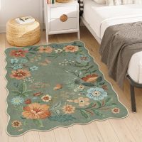 Lahome Floral Washable Rugs, 4X6 Rug for Bedroom Ultra-Thin Soft Dining Room Rug, Non-Slip Living Room Rugs Stain Resistant Boho Rug Lightweight Low-Pile Throw Rug for ‎Office (4x6ft,Green) - Image 2