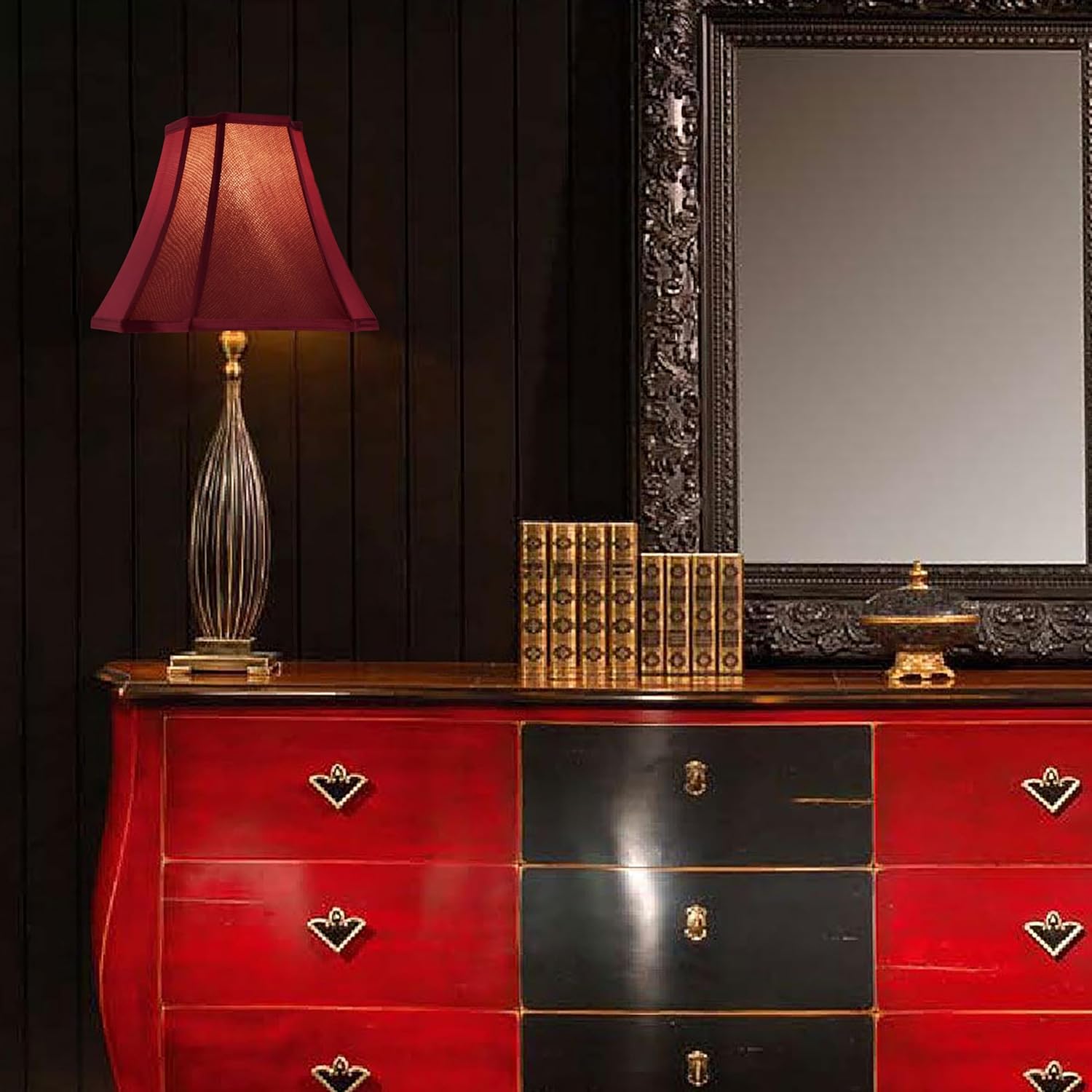 GO&SO 13.2" Medium Burgundy Lampshades Red,Square Cut Corner Lamp Shades for Floor and Table Lamps, 6.5x13.2x10.6", Burgundy, Natural Lampshade Replacement, Easy Assembly Required (Set of 2) - Image 7