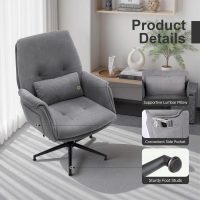Fabric Home Office Chair, High Back Desk Chairs No Wheels, Cross-Legged Criss Cross Chair with Armrests, Wide Seat Computer Task Chair, Comfy Swivel Vanity Chair for Bedroom, Home, Grey - Image 8