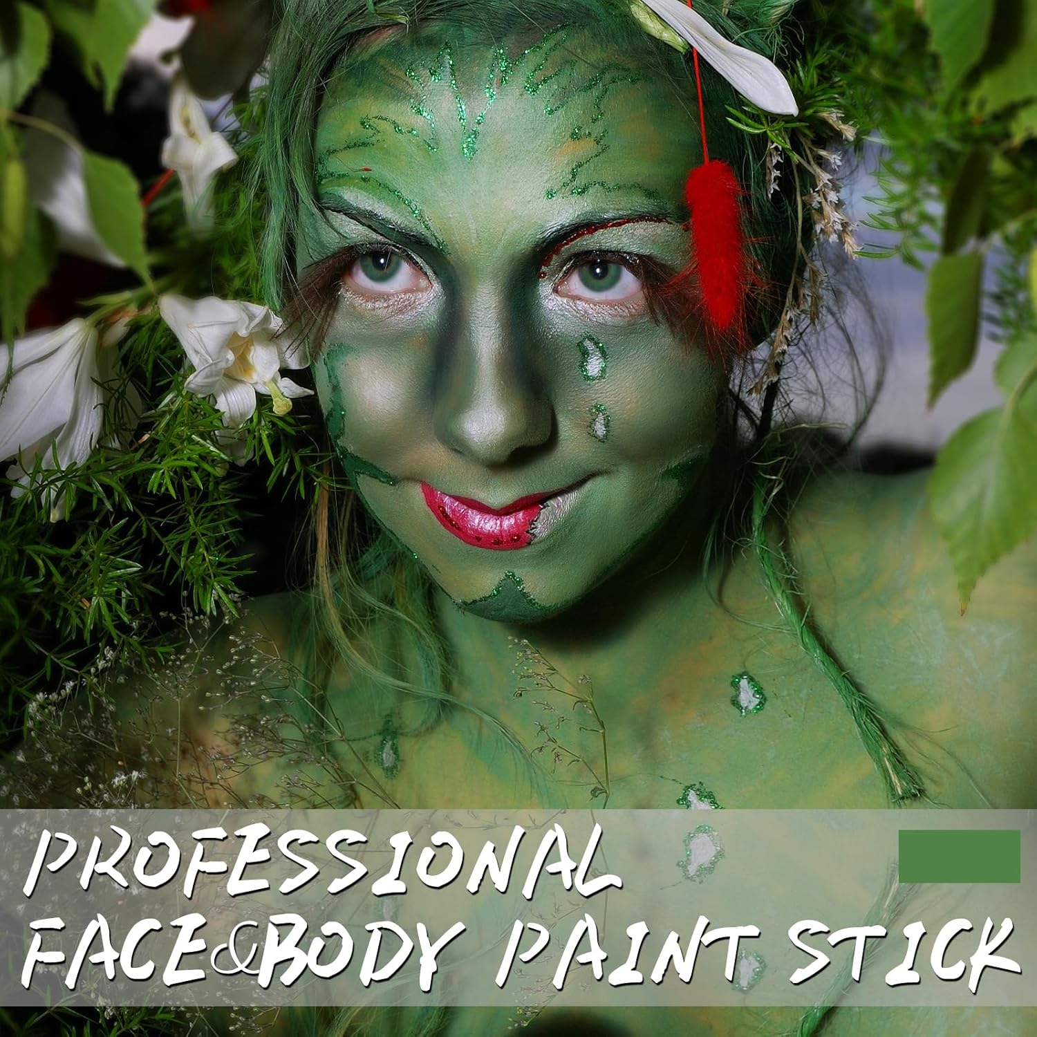 Green Face Body Paint Stick, Football Baseball Eye Black Stick, Waterproof Full-Coverage Green Face Makeup for Halloween Witch Alien Camo Frankenstein Cosplay Makeup - Image 2