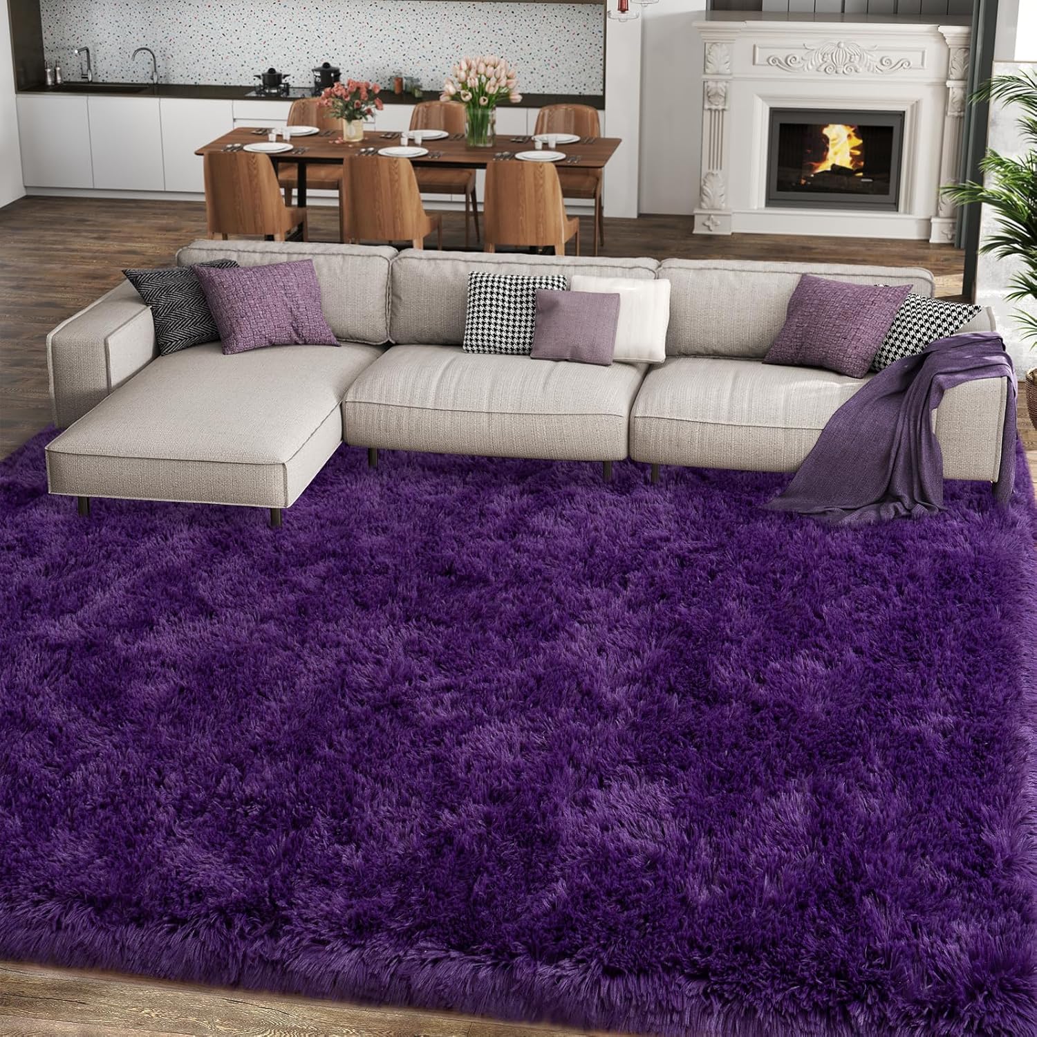 Soft Shag Rugs for Bedroom, 4x6 Purple Fluffy Shaggy Rugs for Living Room Nursery, Luxury Modern Plush Carpet Girls Boys Kids Room Dorm Indoor Home Decor, Upgrade Non-Slip - Image 4
