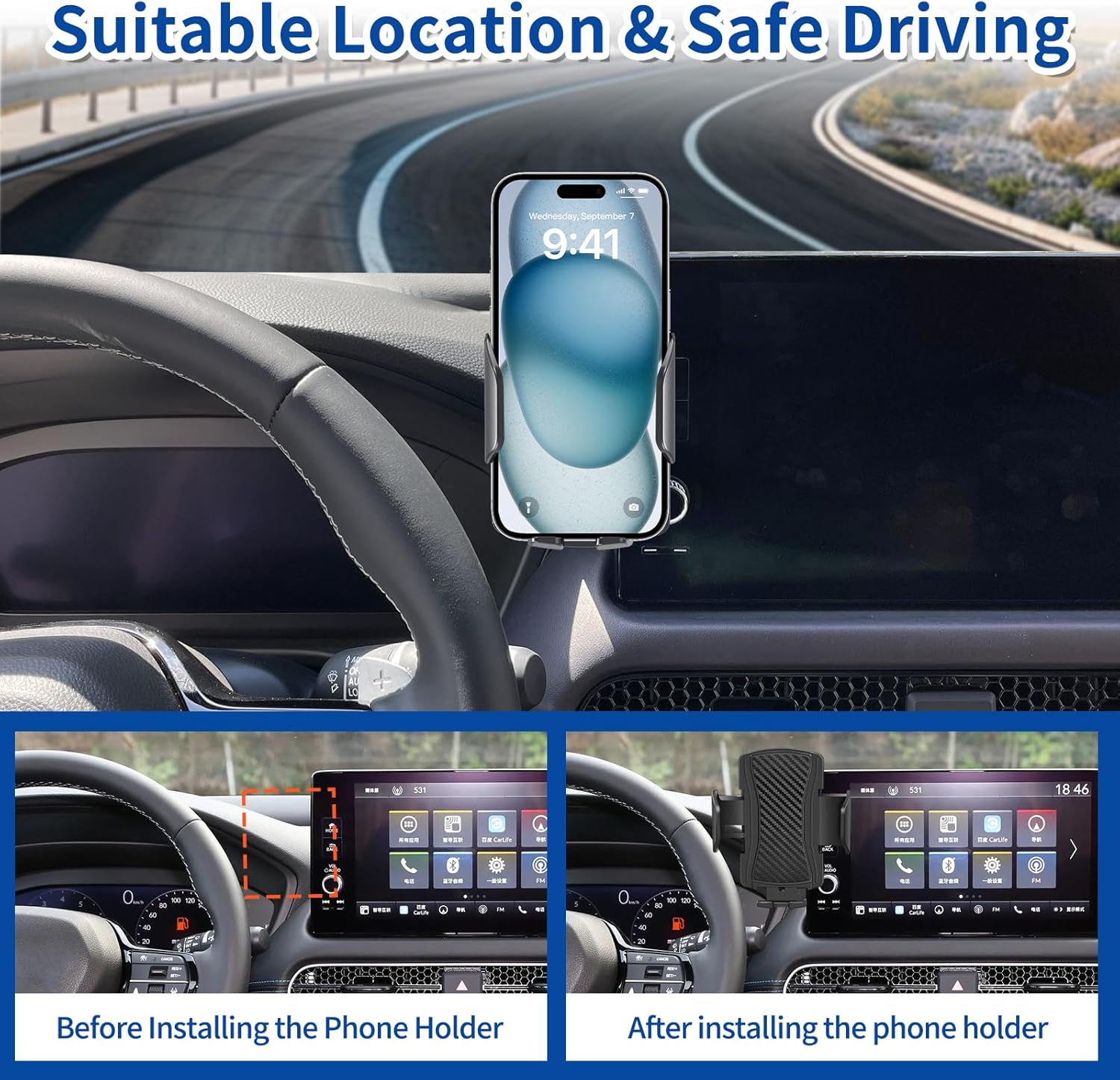 Car Phone Mount Fit for Honda HR-V 2023 2024 2025 Phone Holder Navigation, for HRV Cellphone Mobile Cradle Auto Accessories Bracket Anti-Shake, 360 Degree Rotation, Compatible for All Cell Phones - Image 2