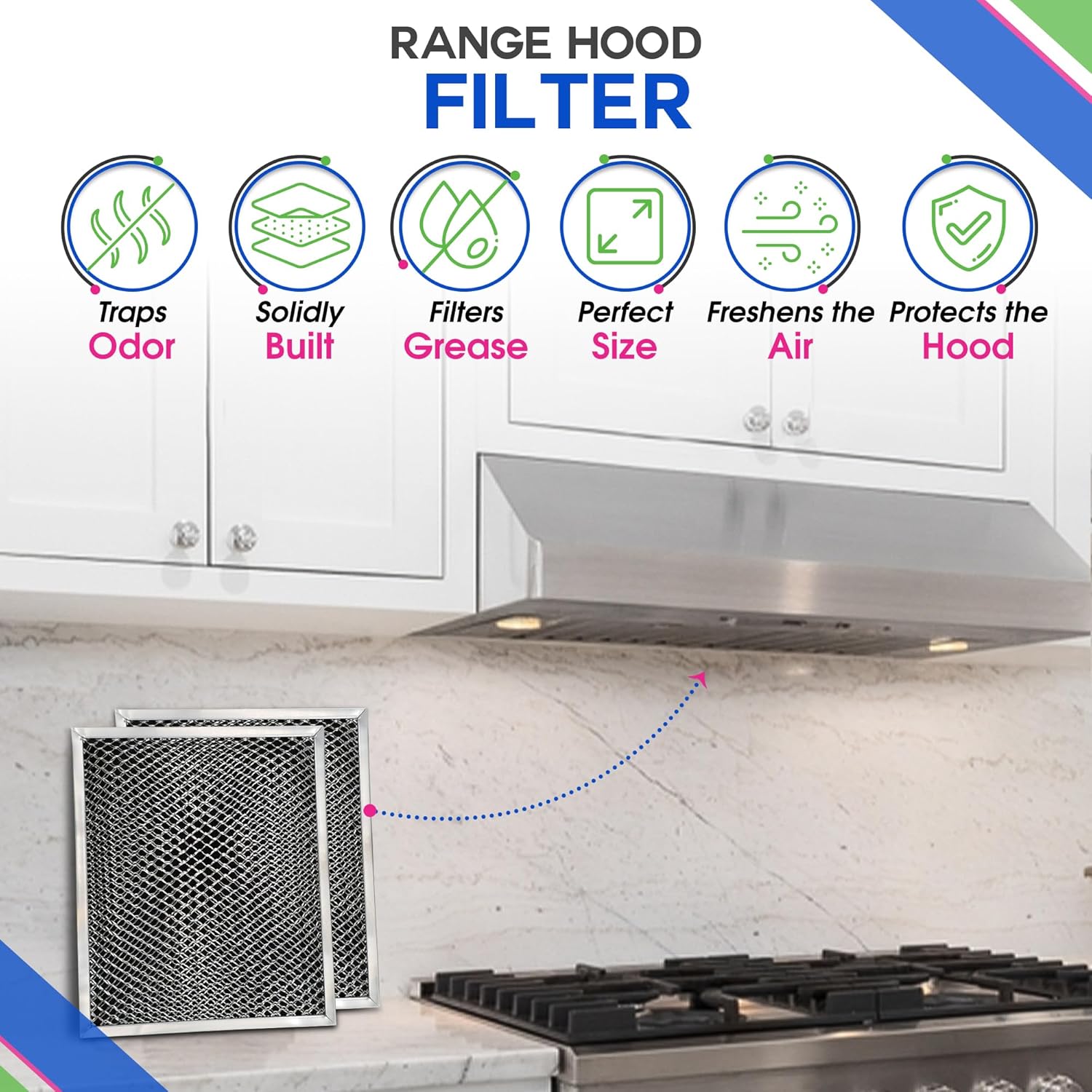 Stove Hood Vent Filter 10.5" x 8.8" 41F 97007696 Fit's Nutone & Broan Range Hood Filter Replacement for Ductless Exhaust Fan - Mesh Screen Filters Grease & Carbon Freshens Kitchen Oven Air (2-Pack) - Image 2