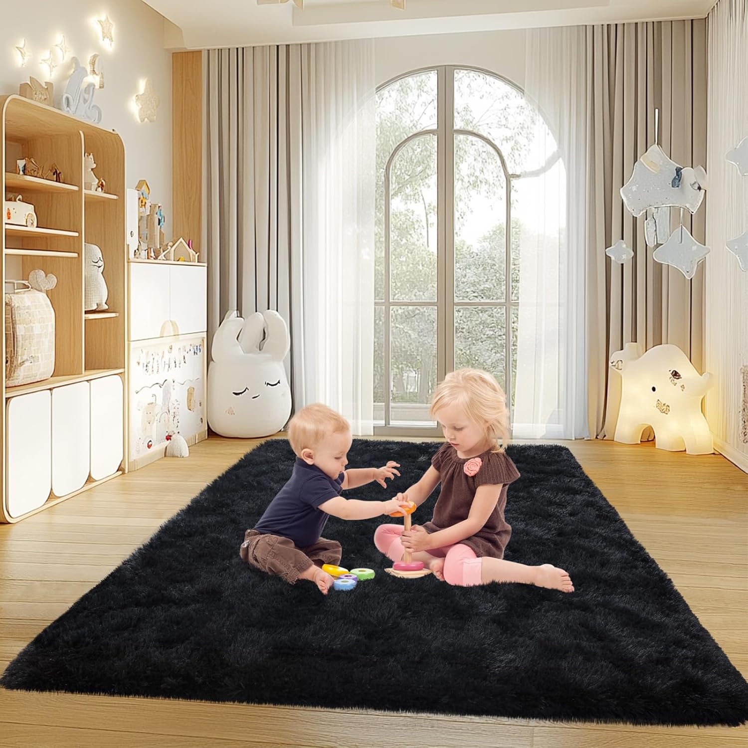 Black Rugs for Living Room, 4x6 Feet Large Fluffy Area Rugs for Bedroom, Soft Carpet Shag Kids Rug with 4 Non-Slip Rug Pads(4ft x 6ft, Black) - Image 7