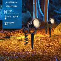 SUNVIE Outdoor Landscape LED Lighting 12W Waterproof Garden Lights COB Led Spotlights with Spiked Stand for Lawn Decorative Lamp US 3- Plug 3000K Warm White (2 Packs) - Image 4