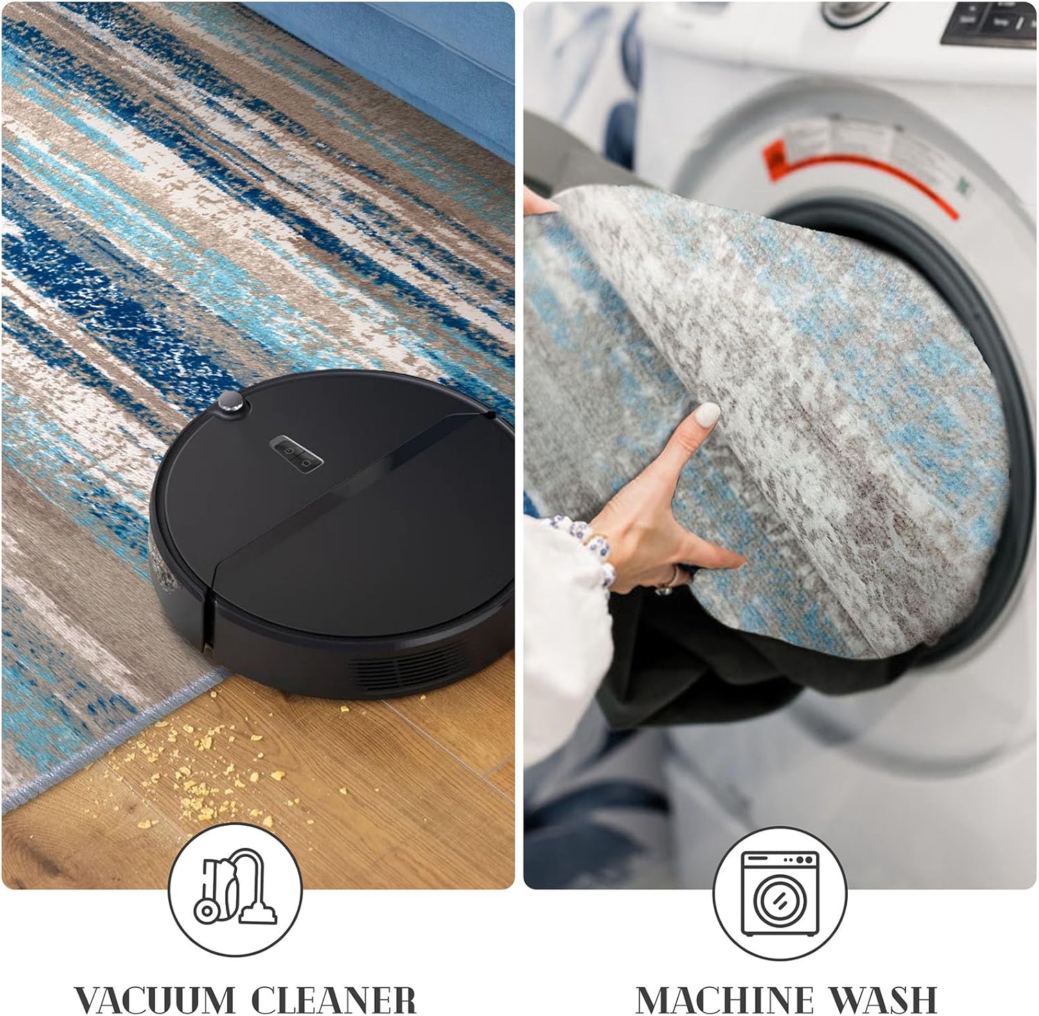 Modern Abstract Small Area Rug Indoor 3x5 Washable Rug Non-Slip Soft Entryway Rug Blue Kitchen Mats Thin Print Faux Wool Floor Carpet Throw Rugs for Entrance Bedroom Office Home Decor - Image 6