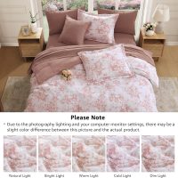 Queen Comforter Set -7 Pieces Pink Floral Comforter Set for All Seasons, Bed in a Bag Queen with Botanical Flowers Comforter, Sheets, Pillowcases & Shams - Image 4