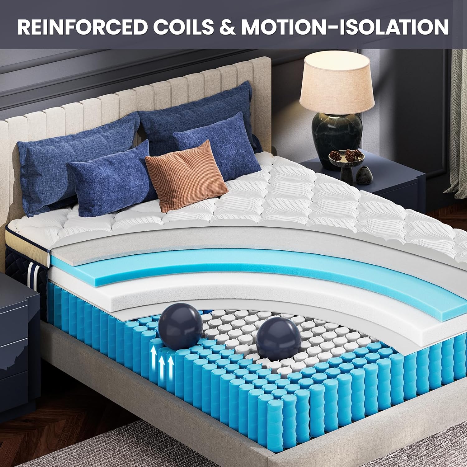 Queen Mattress 14 Inch - Hotel Collection Hybrid Mattress with 5-Zone Support, Luxury Sleep Comfort, Extra Back & Hip Support, Fiberglass-Free, CertiPUR-US Certified, 365-Night Trial - Image 4