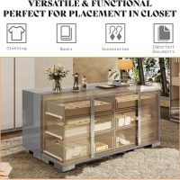 AMERLIFE 54" W High Gloss 6 Drawers Dressers with Silver Grooved Handles, Modern Storage Chest of Drawers with Wide Tabletop, for Bedroom/Dressing Room/Living Room, Grey - Image 4