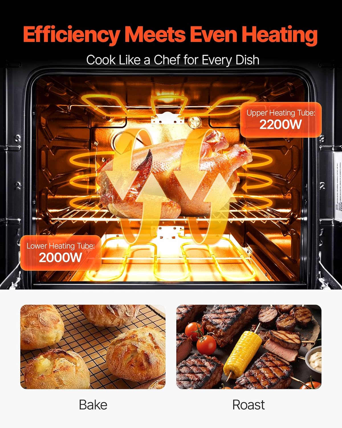 VEVOR 24in Electric Range Oven, 2.7Cu. Ft. Capacity Compact Freestanding Oven, Stainless Steel Kitchen Stove, with 4 Burners, Easy Reach Racks, Storage Drawer, Drip Pan, Indicator Light(No Power Cord) - Image 4