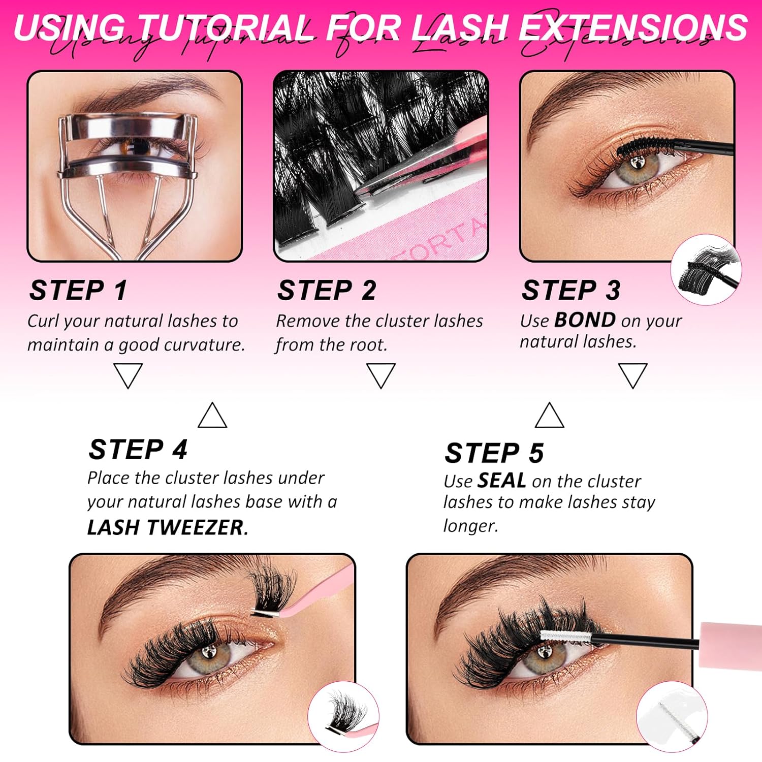 Manga Lash Clusters Kit 100D Eyelash Clusters with DIY Spikes 13-19MM Spiky Volume Cluster Eyelash Extensions Wispy Individual Lash Extensions Kit Anime Lashes Cluster Bond & Seal Tweezer by MilyBest - Image 6