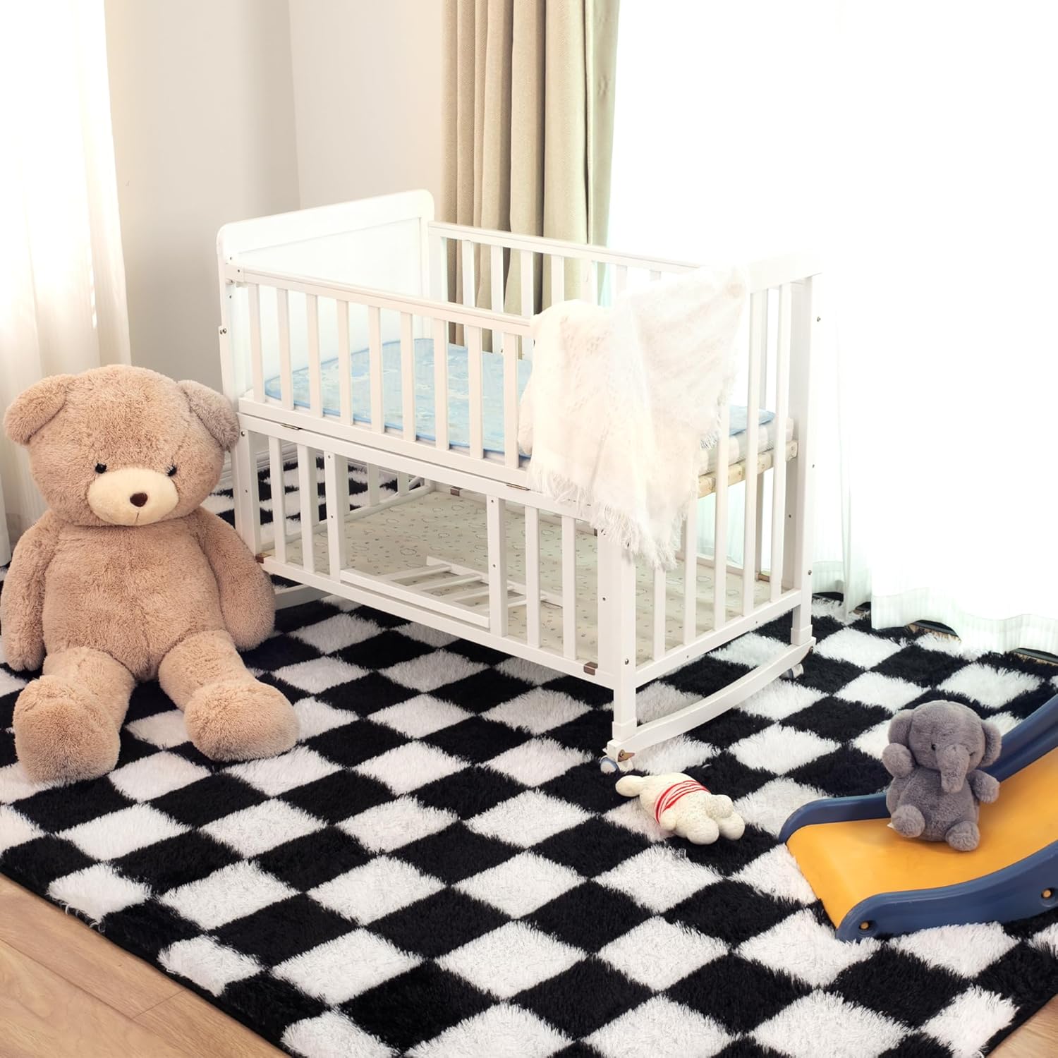 Super Soft Rug for Bedroom, 5x7 Ft Black and White Area Rug Classic Checkered Shaggy Anti-Skid High Pile Soft Fluffy Rug Fuzzy Carpet for Living Room Bedroom Kids Room Nursery, Dorm Home Decor - Image 7