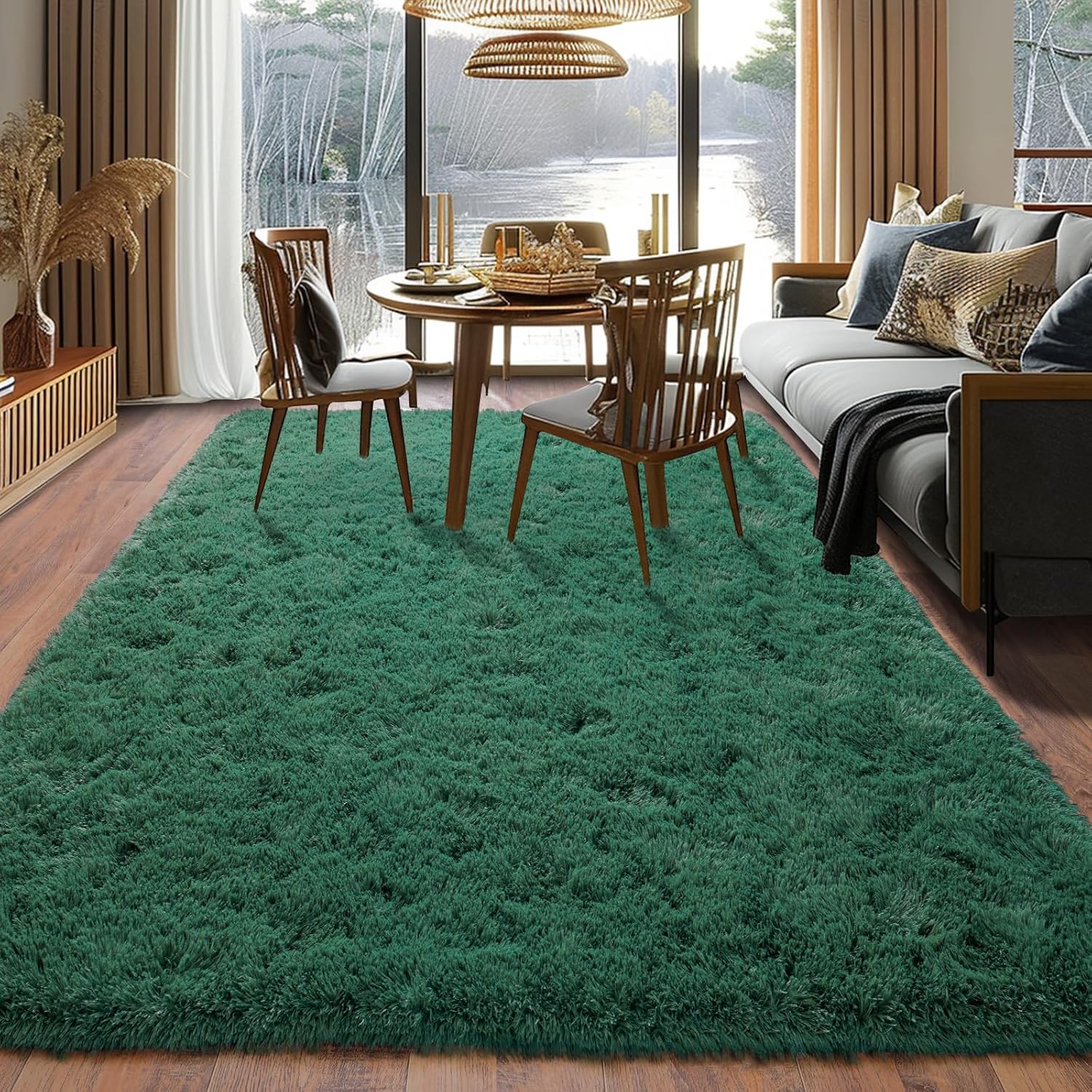 Super Soft Area Rugs for Living Room, 4x6 Feet Modern Shag Dark Green Rug, Fluffy Plush Non-Slip Green Carpet for Girls Boys Teens, Kids Home Decor for Bedroom Dorm Nursery Classroom, Carpets - Image 9
