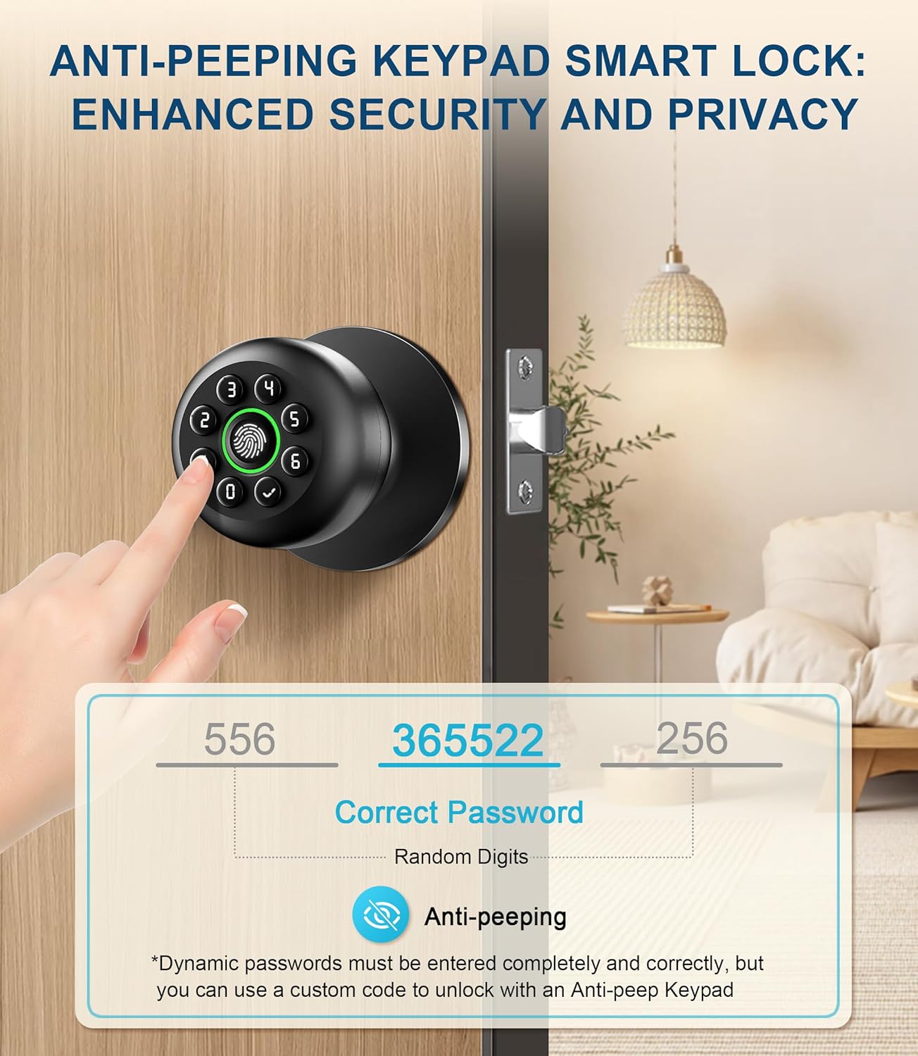 Fingerprint Door Lock, Smart Fingerprint Door Knob with Keypad, Biometric Door knobs with App Control, Auto Lock Door Lock with Code, Keyless Door Knob with Locks for Bedroom, Home,Office-Matte Black - Image 3