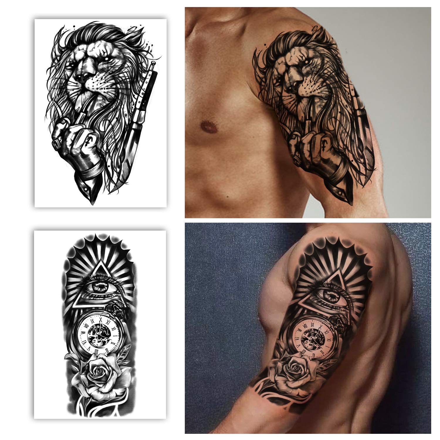 Full Arm Temporary Tattoos 8 Sheets and Half Arm Shoulder Waterproof Tattoos 8 Sheets, Extra Large Tattoo Stickers for Men and Women (22.83"X7.1") - Image 7