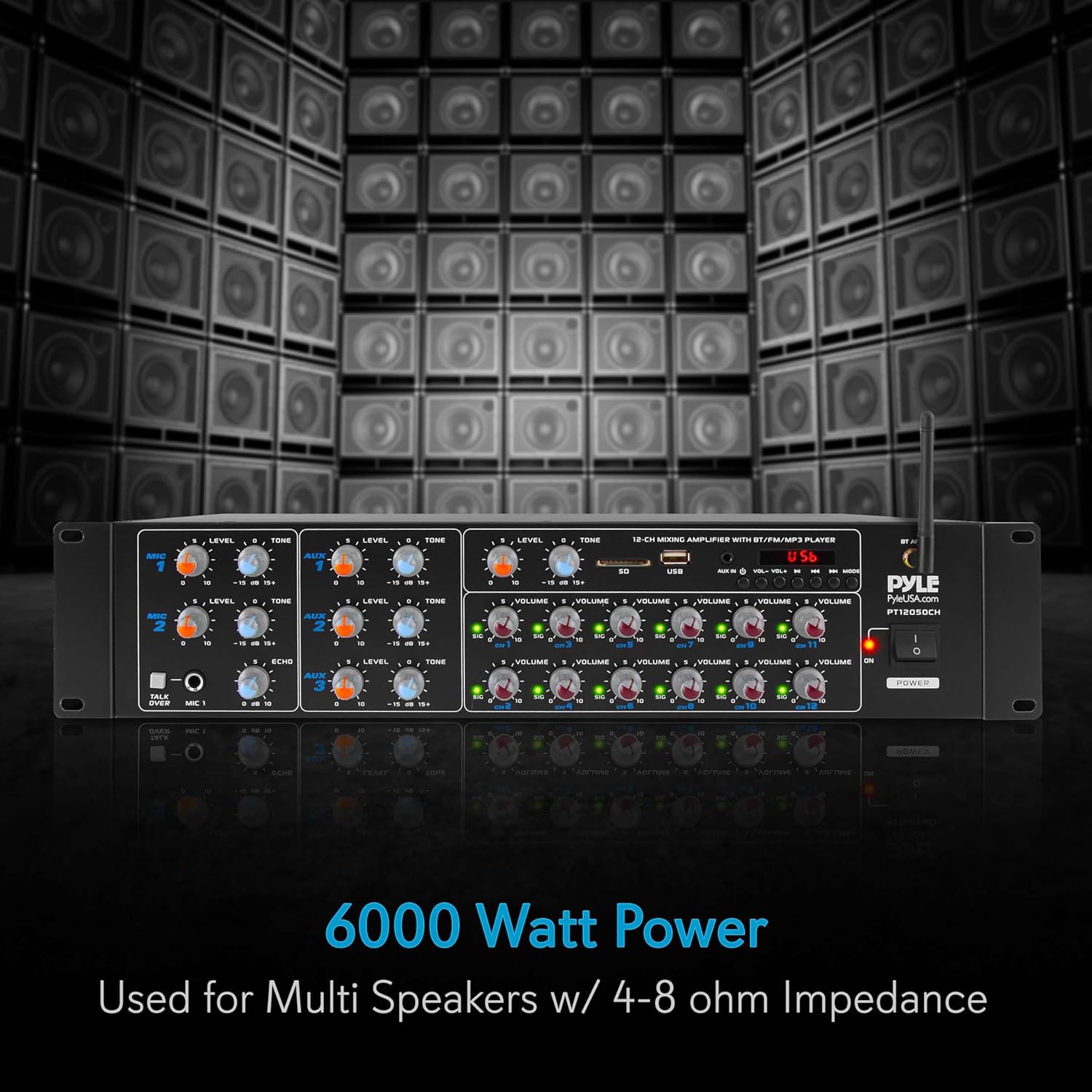 Pyle 8-Channel Wireless Bluetooth Power Amplifier - 4000W Rack Mount Multi Zone Sound Mixer Audio Home Stereo Receiver Box System w/ RCA, USB, AUX - For Speaker, PA, Theater, Studio/Stage - PT8050CH - Image 3