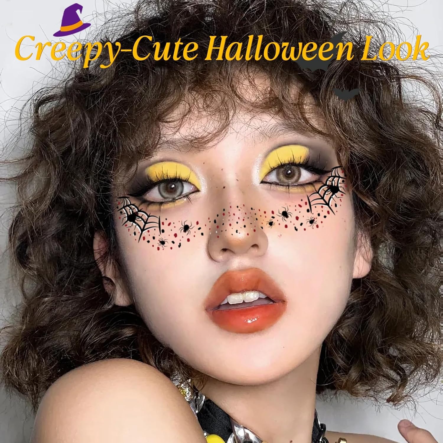 6PCS Halloween Spider Glitter Freckles Face Tattoo, Halloween Makeup Patches for Face Rave Costume Accessories (Spider Kiss) - Image 2