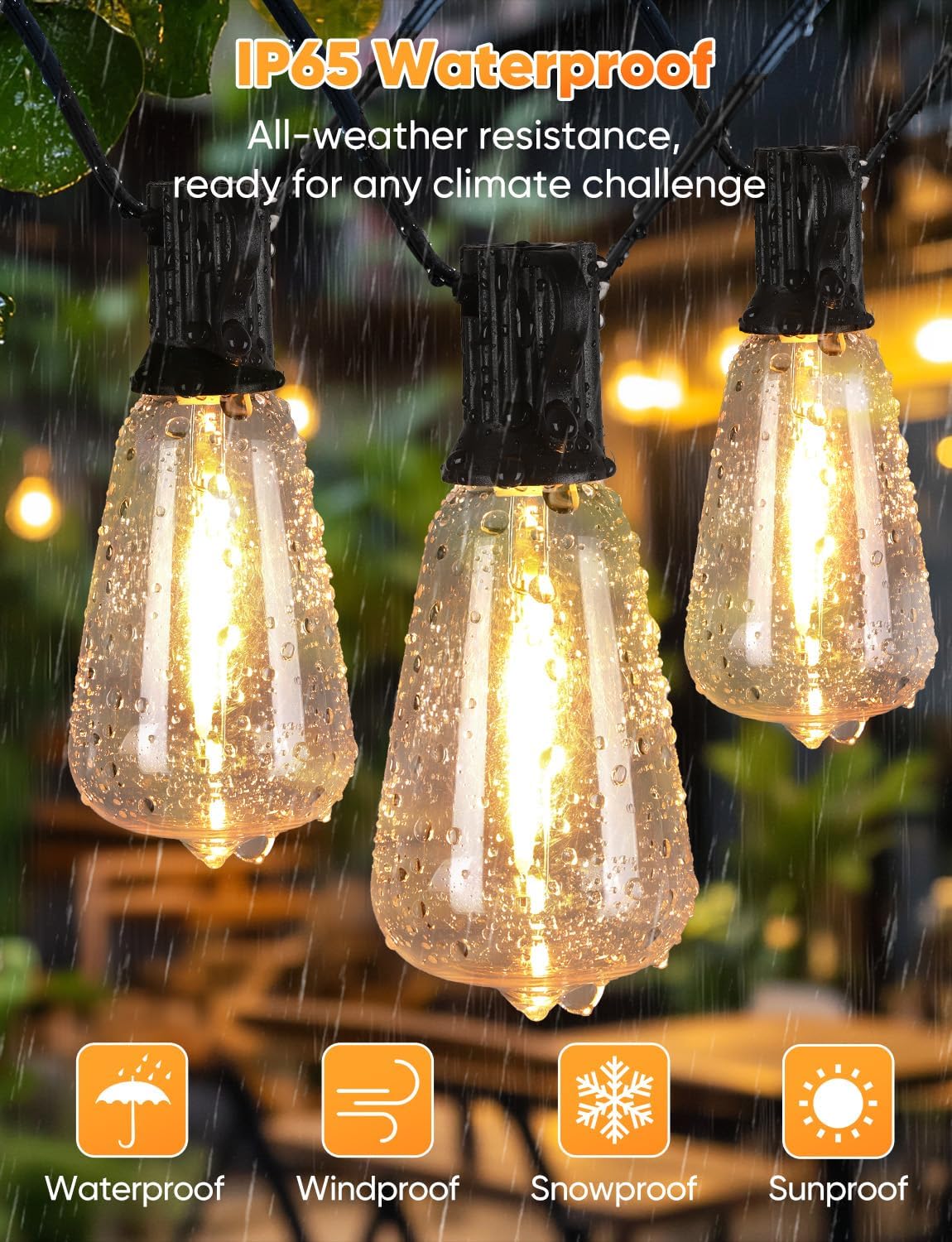 Brightever 120FT LED Outdoor String Lights with Remote, Patio Lights Outdoor Waterproof with 36+2 Shatterproof ST38 LED Bulbs, Dimmable Outside Hanging Light for Porch, Garden, Backyard, Cafe, 2700K - Image 6