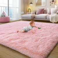 Ultra Soft Pink Rugs for Bedroom 8x10 Feet, Fluffy Shag Area Rugs for Living Room, Large Comfy Furry Rug for Girls Kids Baby Room Decor Teenage Pastel Princess Rug, Non Slip。 - Image 2