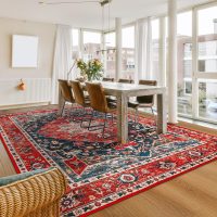 YJ.GWL Area Rug for Living Room, 4x6 Machine Washable Boho Rug for Bedroom, Low Pile Lightweight Thin Rugs Floral Vintage Distress Print Pattern Carpet for Dining Room, Red - Image 7