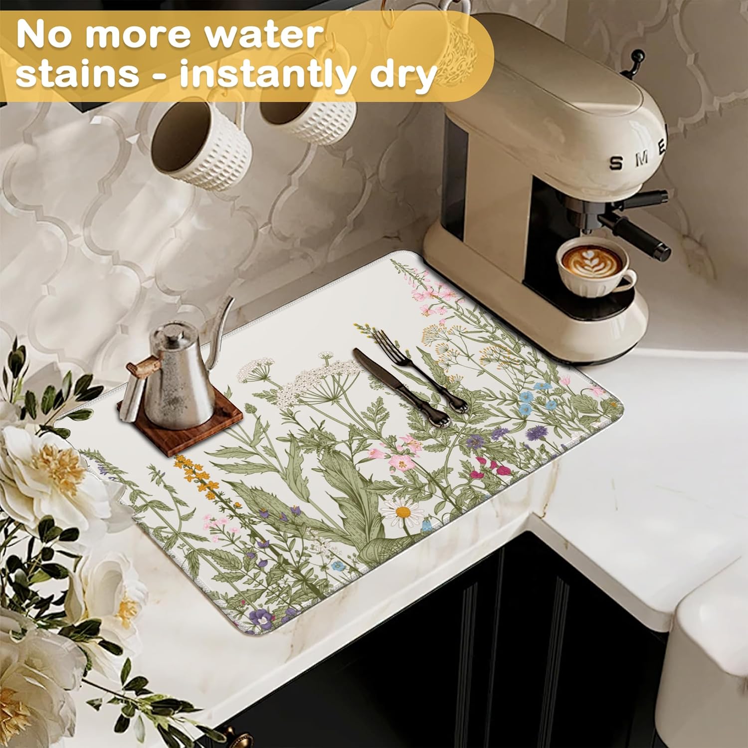 Electric Stove Top Cover Protector – Herbs and Wilds Flowers Glass Flat Top Stove Mat Oven Induction Cooktop Mat for Ceramic Countertop Mats Heat-Resistant Dish Drying Mat - Image 5