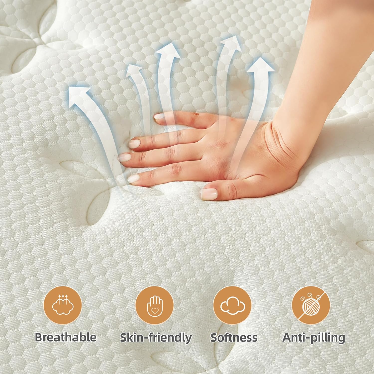 King Size Mattress, 12 Inch Pocket Spring & Memory Foam, Medium Firm, White - Image 2