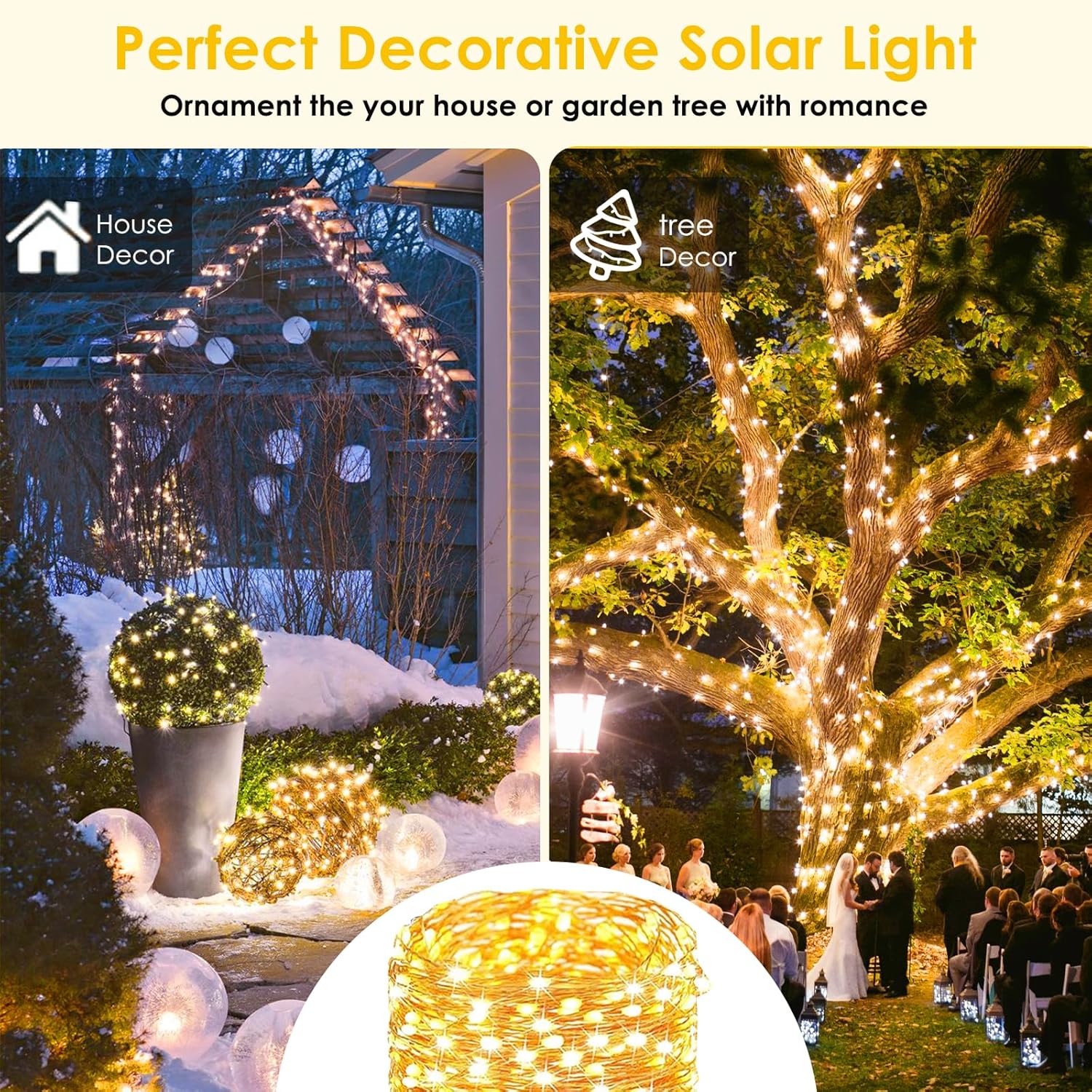 Extra-Long 144FT Solar String Lights for Outside, 2 Pack 400LED Solar Christmas Lights Outdoor, Waterproof Copper Wire with 8 Modes Twinkle Fairy Lights for Tree Garden Party Xmas Decor (Warm White) - Image 3