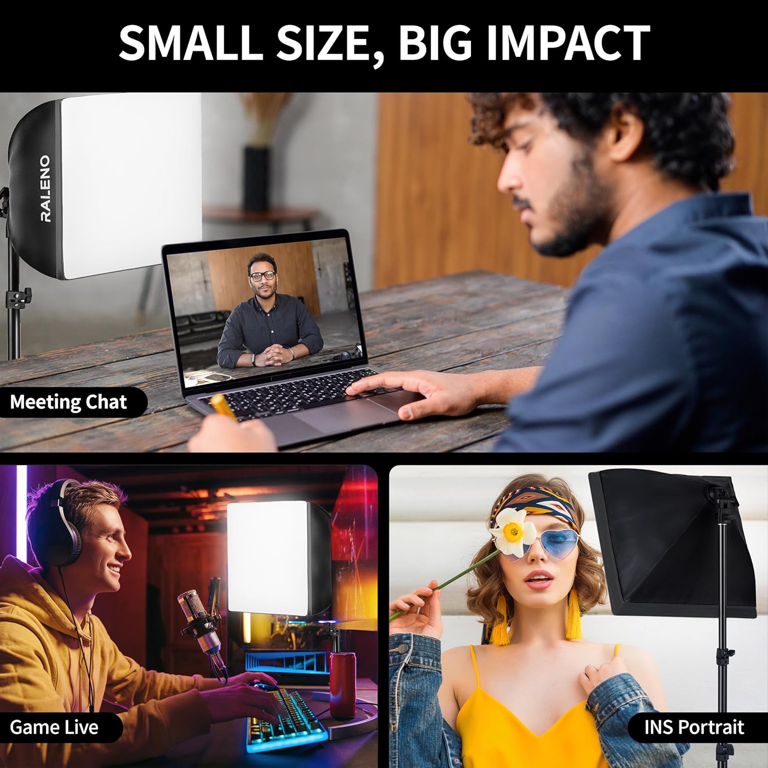 RALENO Softbox Photography Lighting Kit, 16'' x 16'' Softbox Lighting for TikTok with LED Bulb (50W | 5500K | 97 CRI | TLCI≥97), Continuous Light for Video Recording & Photography Shooting - Image 7
