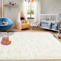 5x7ft Fluffy Fuzzy Area Rug for Living Room Bedroom, Ultra Soft Rugs for Living Room, Modern Shaggy Carpets Rug for Boys Girls Dorm Nursery Home Decor Aesthetic, Upgrade Non-Slip Durable, Cream White - Image 2