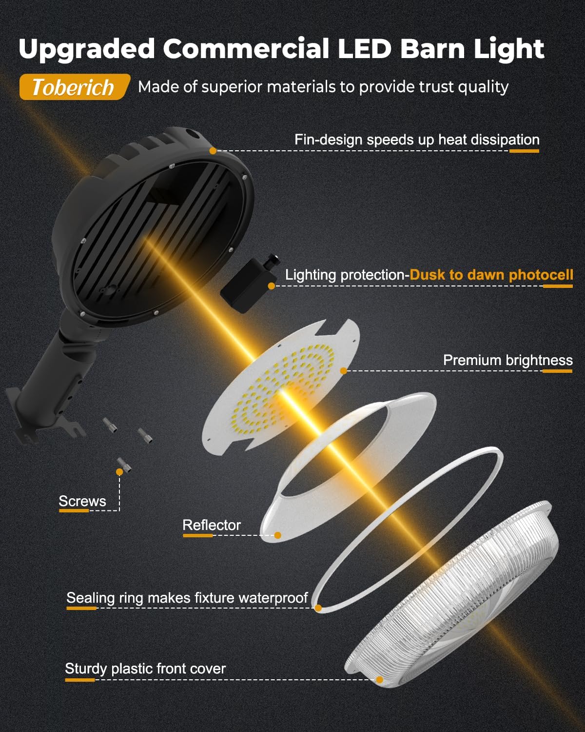 LED Barn Light, 150W 20000LM Yard Area Lights Dusk to Dawn Outdoor Lighting with Photocell 6500K Adjustable Angle Daylight IP66 Waterproof Street Lights for Security/Farmhouse/Garage - Image 7