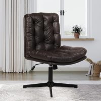 Adjustable Swivel Armless Home Office Desk Chair L Shape, Criss Cross Chair with Lumbar Support for Small Space, Home, Office, Dressing Room, Bedroom(Dark Cocoa) - Image 6
