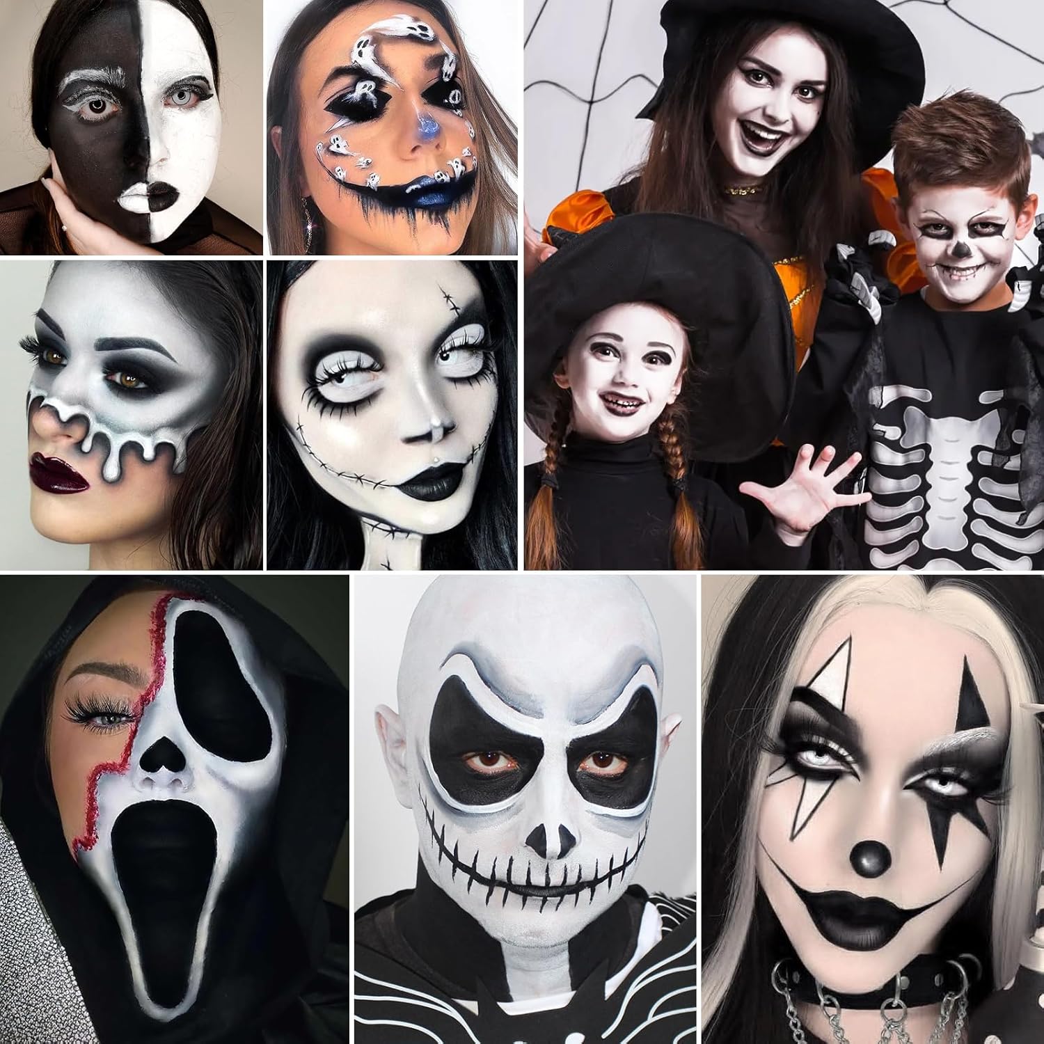Black & White Face Paint Kit – Large 50g Oil-Based Grease Makeup Jars with Remover, 5 Brushes & 4 Sponges – Halloween, Cosplay & Stage SFX Makeup Set - Image 6