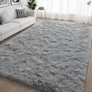 HQAYW 4x6 Fluffy Grey Area Rugs for Living Room Bedroom, Ultra Soft Plush Shaggy Bedside Rug, Non-Slip and Machine Washable Carpet for Kids Girls and Boys, Dorms, Nursery Rooms, Home Decor