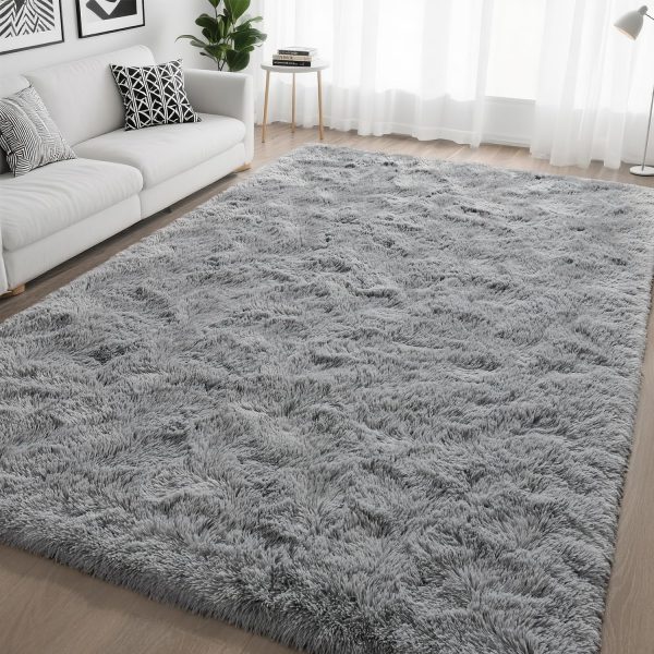 HQAYW 4x6 Fluffy Grey Area Rugs for Living Room Bedroom, Ultra Soft Plush Shaggy Bedside Rug, Non-Slip and Machine Washable Carpet for Kids Girls and Boys, Dorms, Nursery Rooms, Home Decor