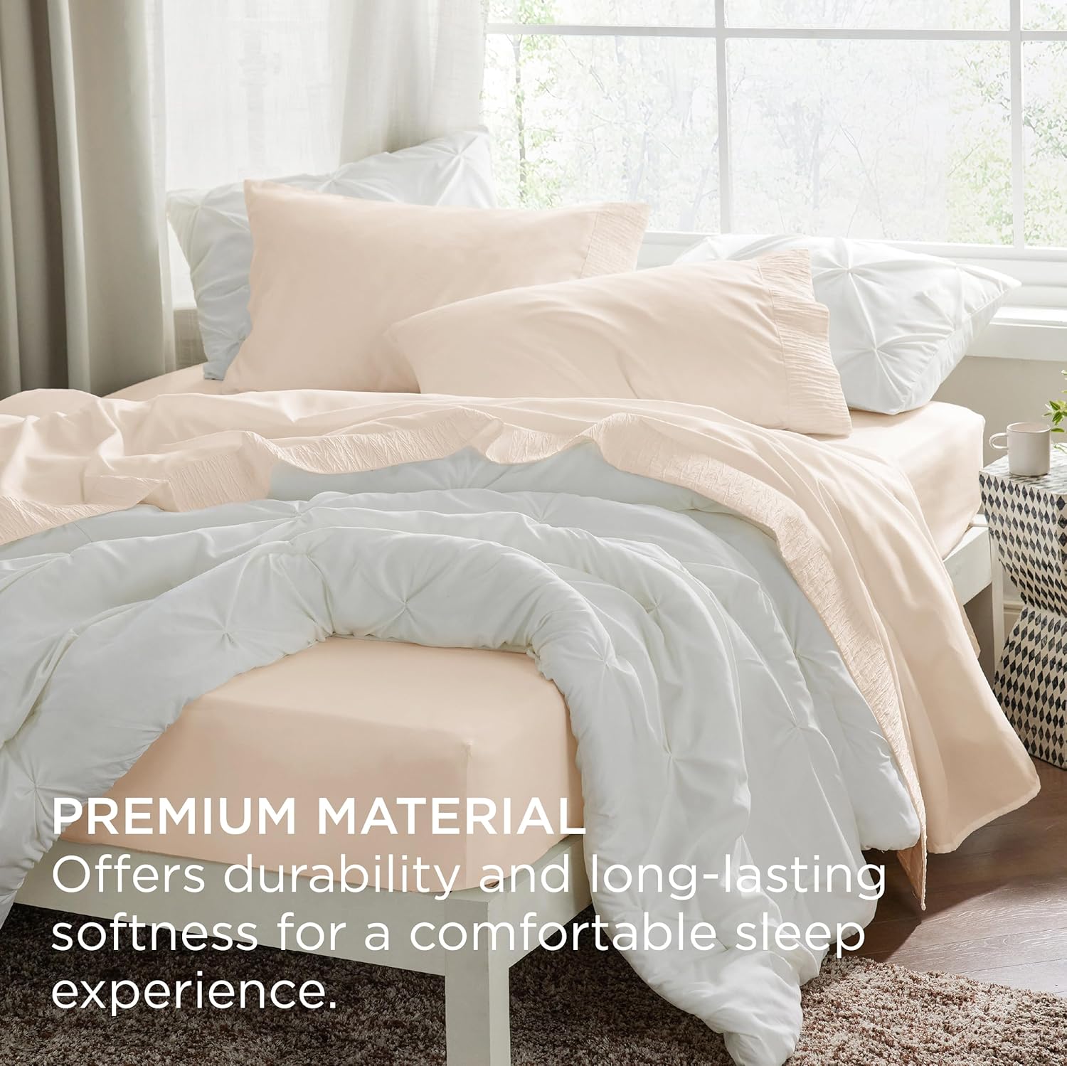 Bedsure Queen Sheet Set - 4 Pieces Soft Queen Size Sheets - Breathable & Cooling - Hotel Luxury - Easy Care Polyester Microfiber Bedding for Women, Men, Beige - Image 5
