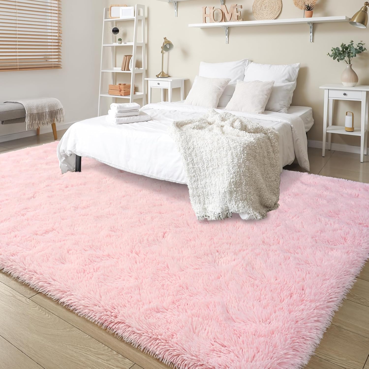 Keeko Fluffy Pink Area Rugs for Bedroom Girls Room, 4x5.3 Cute Shag Kids Room Rugs Nursery Living Room Indoor Fuzzy Bedside Rug Ultra Soft Furry Carpet for Bedroom Teen Baby Dorm Decor - Image 5