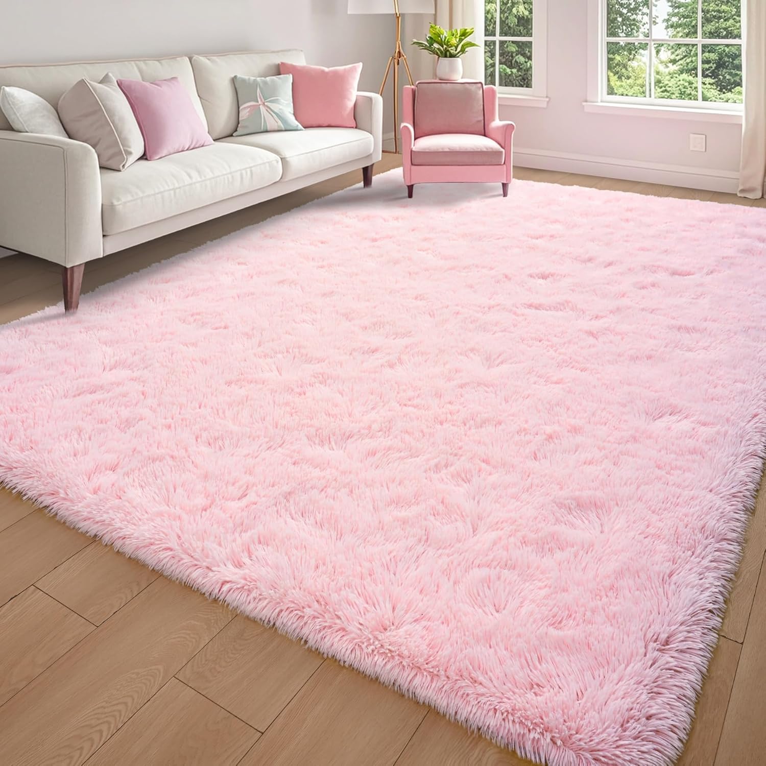 Keeko Fluffy Pink Area Rugs for Bedroom Girls Room, 4x5.3 Cute Shag Kids Room Rugs Nursery Living Room Indoor Fuzzy Bedside Rug Ultra Soft Furry Carpet for Bedroom Teen Baby Dorm Decor - Image 3