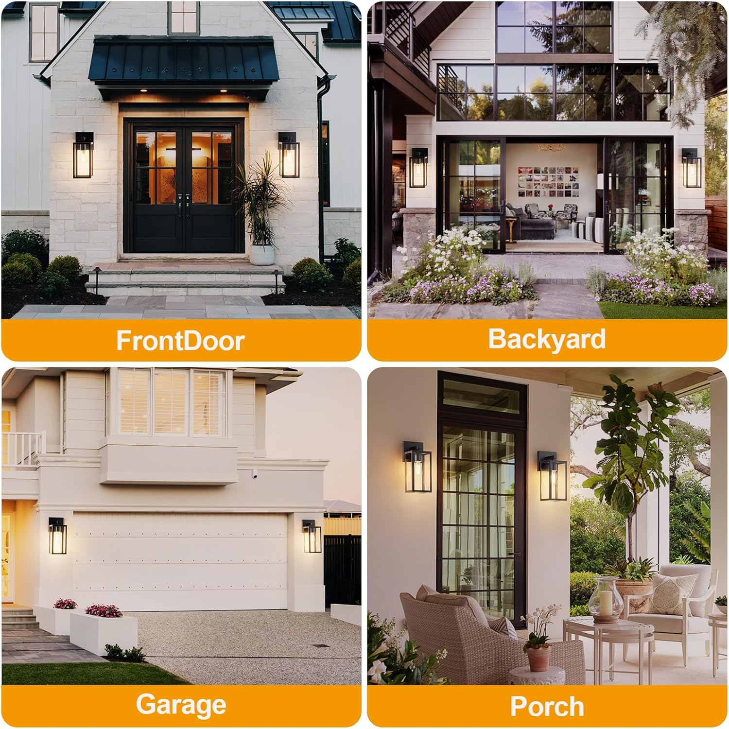 Kalium Porch Lights Outdoor Wall Light Fixture 2pcs, Matte Black, Wall Sconce 12.4 in, Toughened Frame, Clear Glass Shade, Waterproof Lanterns, Suitable for Patio, Exterior, Front, Door, Entryway - Image 5