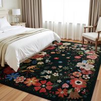 Vasofe 5x7 Rug for Bedroom,Washable Rugs for Living Room, Dining Room, Indoor Floor Mat, Floral Printed Mats for Nrusery, Farmhouse, Laundry Room,Non Slip Low Pile Soft Modern Carpet, Black - Image 2