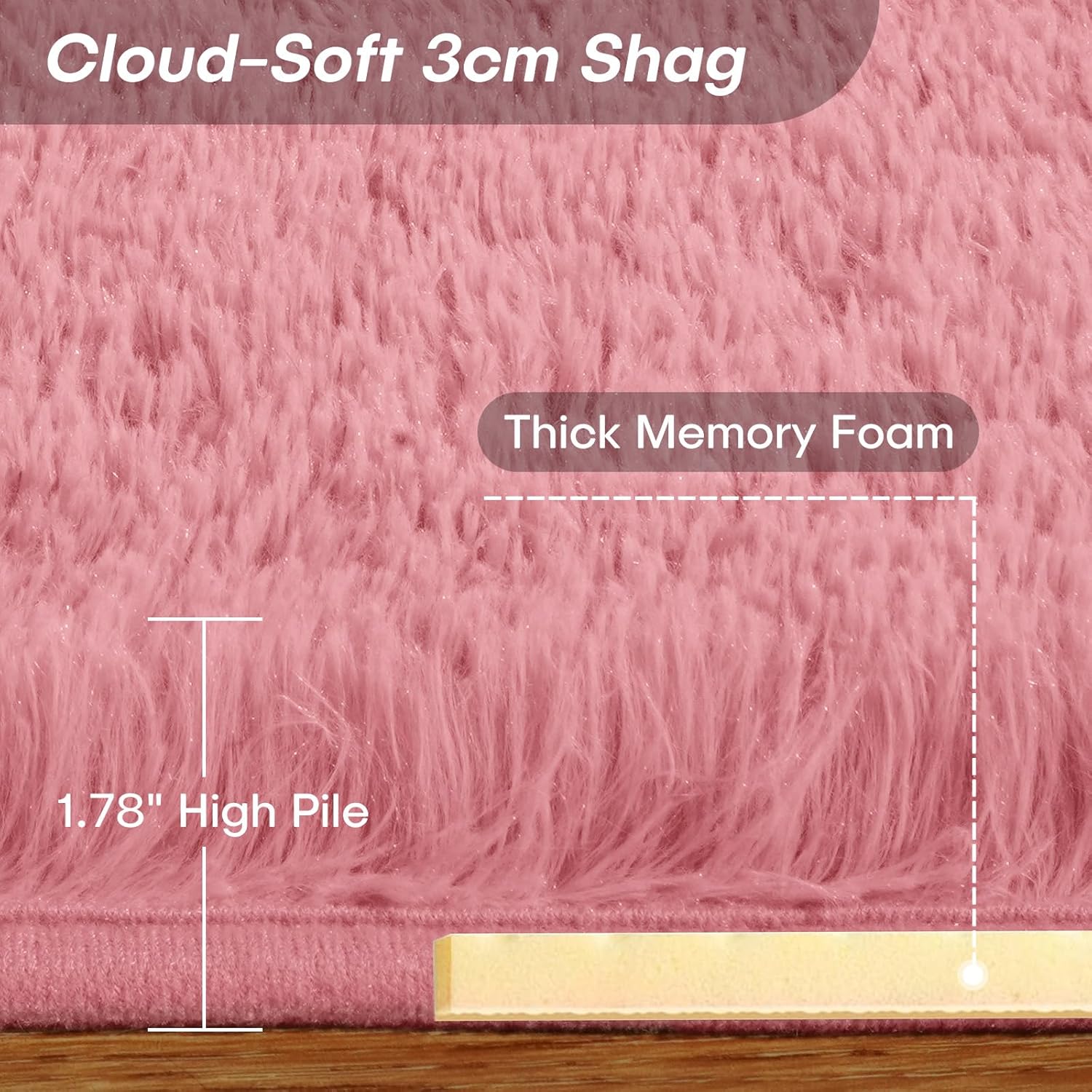 FVVRAX 4x6 ft Ultra Soft Shag Area Rug - Plush Fluffy Non-Shedding Carpet for Bedroom & Living Room, Modern Home Decor Bedside Rug for Kids Nursery Dorms, Easy Clean, Pink - Image 2