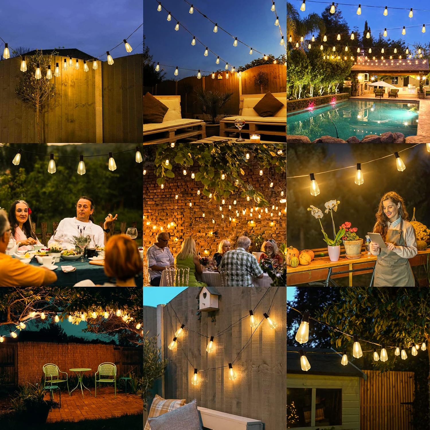 Brightever LED Outdoor String Lights 60FT with 32 Shatterproof ST38 Vintage Edison Bulbs, Outside Hanging Lights Waterproof for Patio, Porch, Deck, Garden, Backyard, Balcony, 2700K Dimmable - Image 7