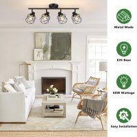 4-Lights Semi Flush Mount Ceiling Light, Adjustable Multi-Directional Light Fixtures, Rotatable Farmhouse Light Fixtures Mount with Metal Cage for Dining Room, Living Room - Image 3