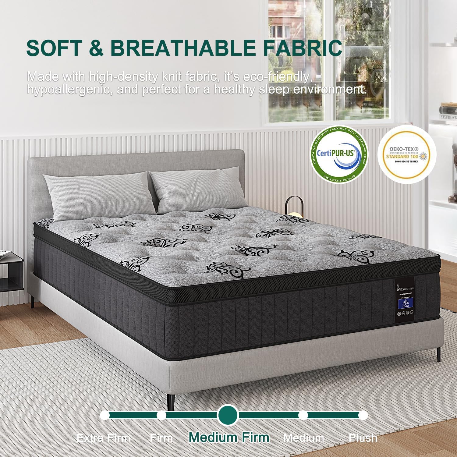 Full Mattress, 12 Inch Hybrid Mattresses Bed in a Box with Gel Memory Foam & Pocket Spring, Euro Top, Medium Firm for Back Support & Pressure Relief, Motion Isolation, Grey - Image 3
