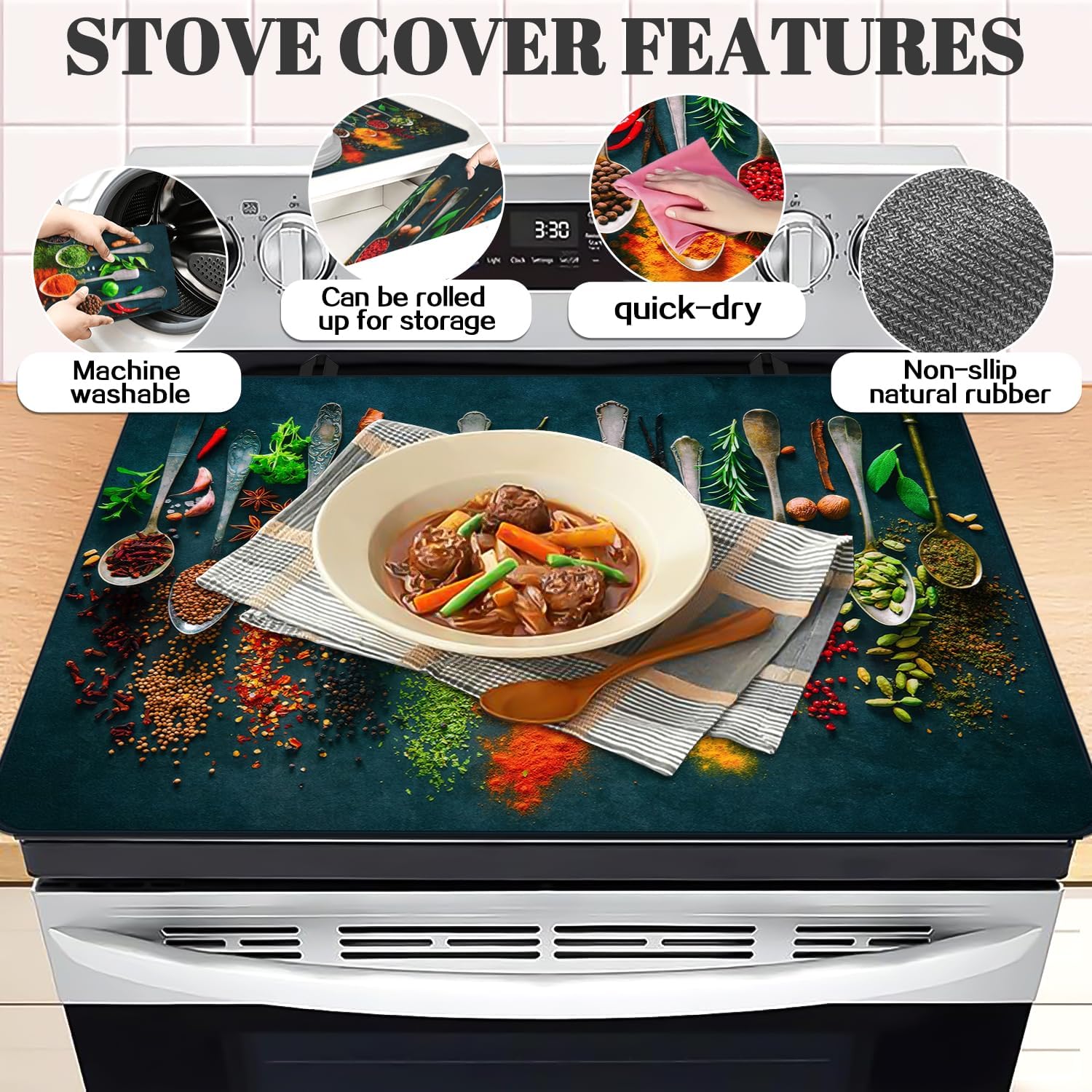 Spice Stove Top Cover for Electric Stove, Spoon Heat Resistant Cooktop Cover, 28x20 inch, Ceramic Stove Top Mat Stove Cover Protector for Kitchen, Dish Drying Mats, Washer Top Protect, Oven Cover - Image 6